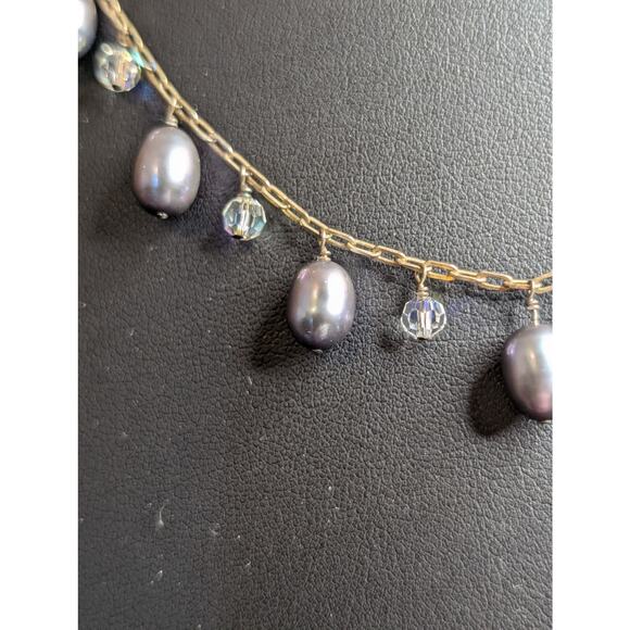 925 Sterling Silver Purple Teardrop Pearl Crystal Dangles 16.5"-18" Necklace - Picture 2 of 8